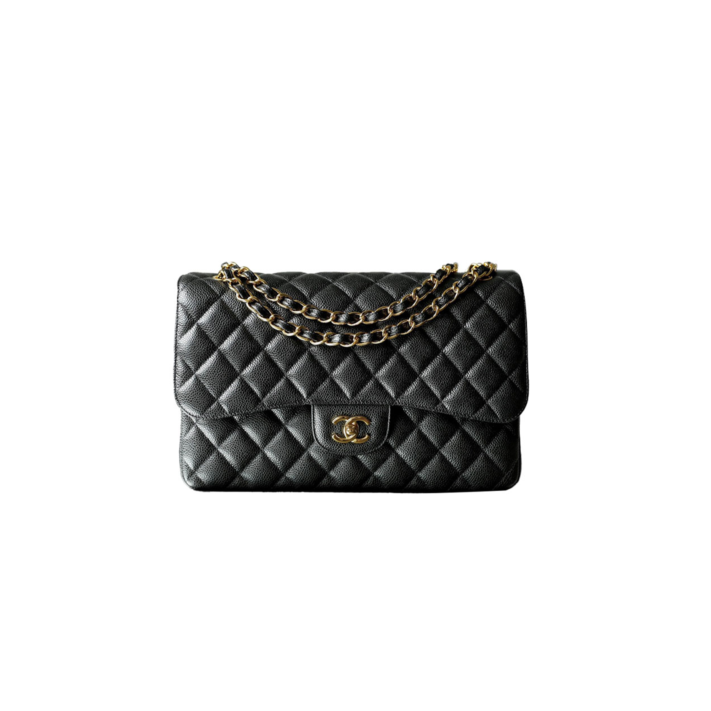 CHANEL MASTER CLASSIC FLAP JUMBO30 BLACK LEATHER CAVIAR GOLD BUCKLE AS8600 (30*19.5*10cm)